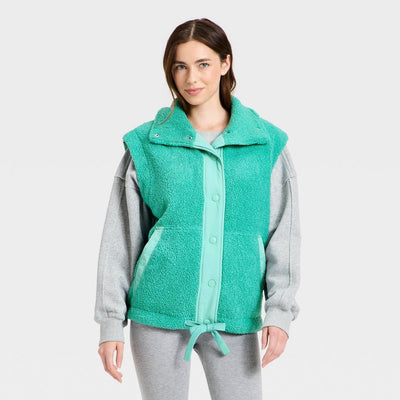 New - Women's High Pile Vest - JoyLab™ Turqouise Green XL