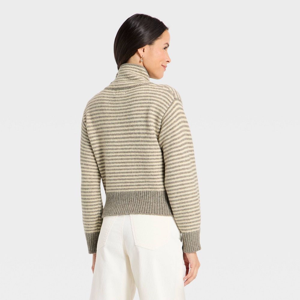 New - Women's Mock Turtleneck Button Pullover Sweater - Universal Thread™ Taupe Striped S