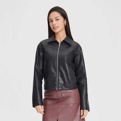 New - Women's Zip-Front Faux Leather Jacket - Universal Thread™ Black XS
