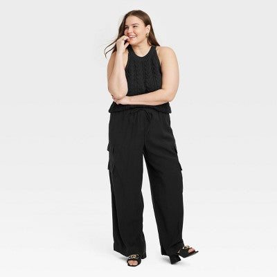 New - A New Day Women's High Rise Wide Leg Classic Fit Full Cargo Pants Midweight A New DayBullseye Deals