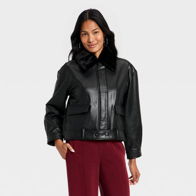 New - Women's Faux Leather Jacket - A New Day™ Black XL