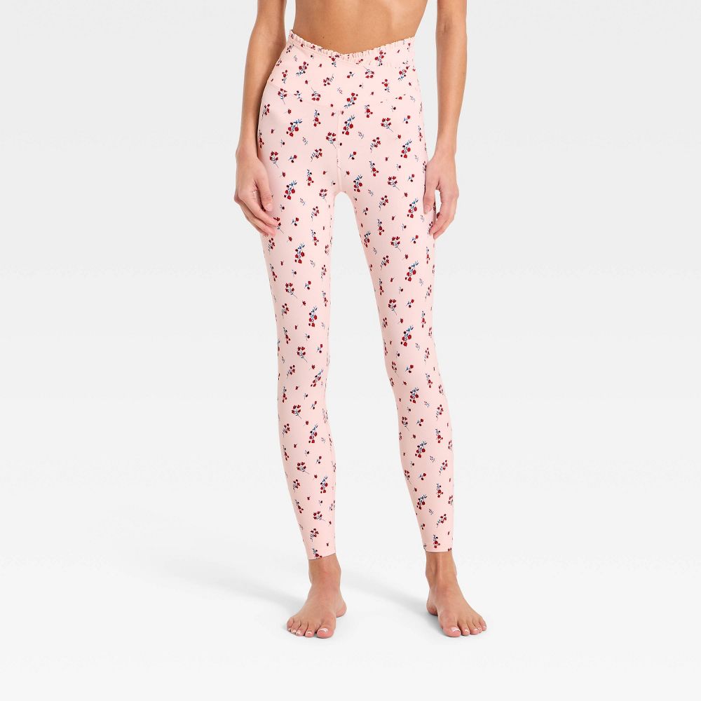 New - Women's Everyday Soft Ultra High-Rise Ruffle Crossover 7/8 Leggings - All In Motion™ Light Pink Floral L