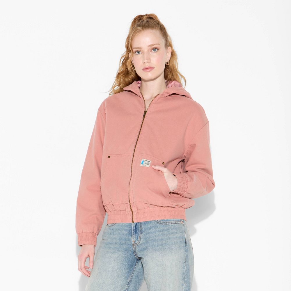 New - Women's Canvas Hooded Utility Jacket - Wild Fable™ Pink S