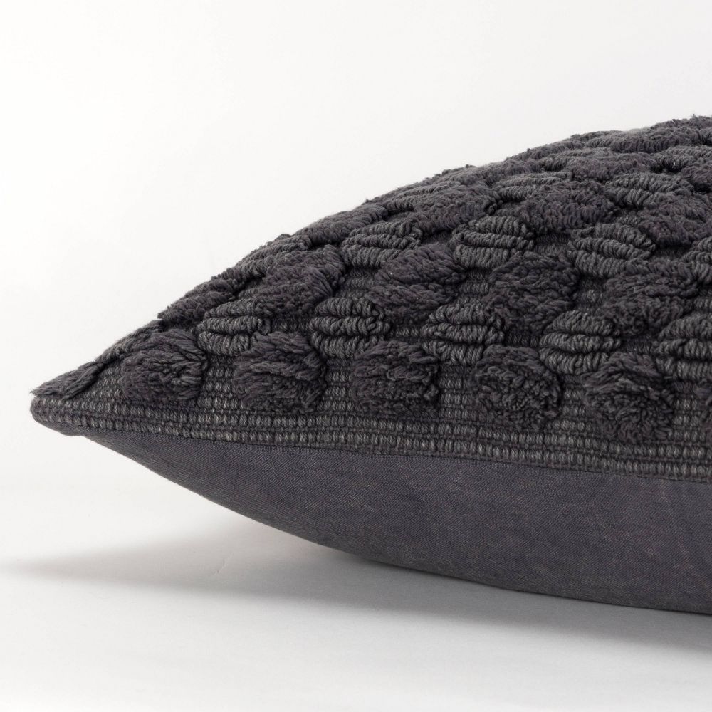 New - 20"x20" Oversize Solid Striped Square Throw Pillow Cover Charcoal Gray - Rizzy Home: Textured, Hand Loomed, Cotton, Transitional Decor