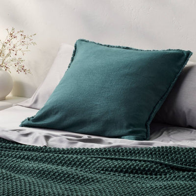New - Euro Heavyweight Linen Blend Comforter Sham Dark Teal Blue - Casaluna™: Woven Rayon & Cotton, Zipper Closure, No Fill