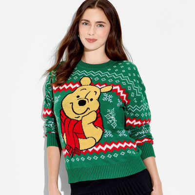 New - Women's Winnie the Pooh Festive Graphic Sweater - Green S
