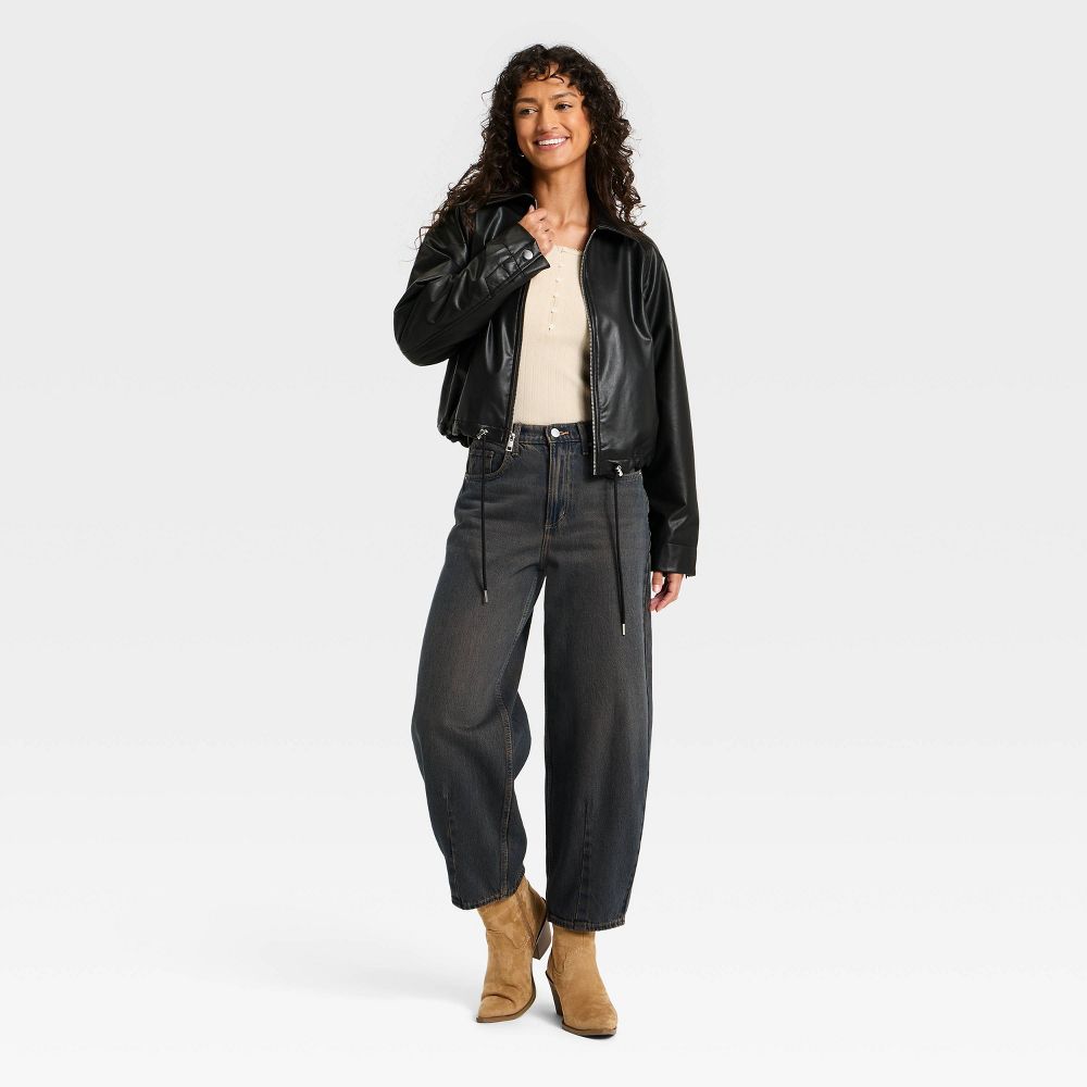 New - Women's Faux Leather Bubble Jacket - Universal Thread™ Black M