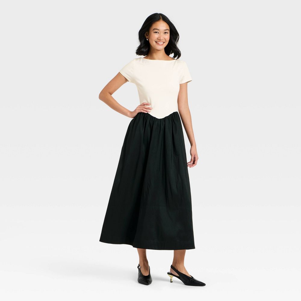 Open Box - Women's Backless Knit Maxi Dress - A New Day™ Cream/Black XS