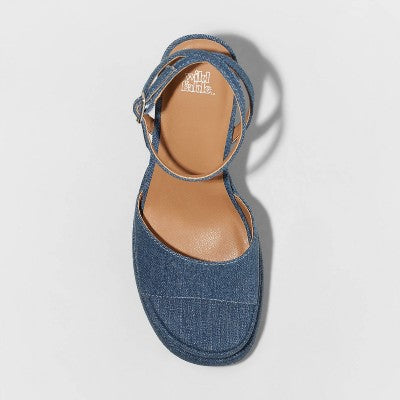 Wild Fable Women's Chunky Block High Buckle Heels Denim Ankle Strap Memory Foam Wild FableBullseye Deals