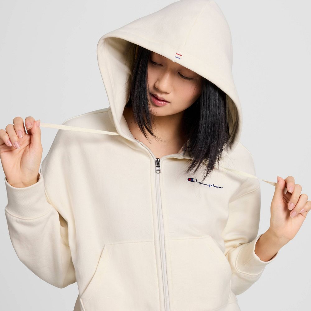 New - Champion Women's Cropped Fleece Zip-Up Sweatshirt - Cream XL