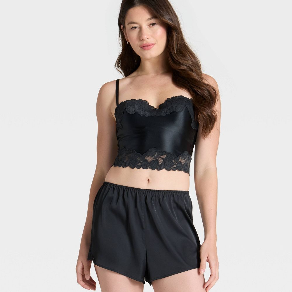 New - Women's Satin & Lace Lightly Lined Cami Bra - Auden™ Black S