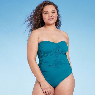 New - Shade & Shore Women's Shirred Bandeau One Piece Swimsuit Full Coverage Shade & ShoreBullseye Deals