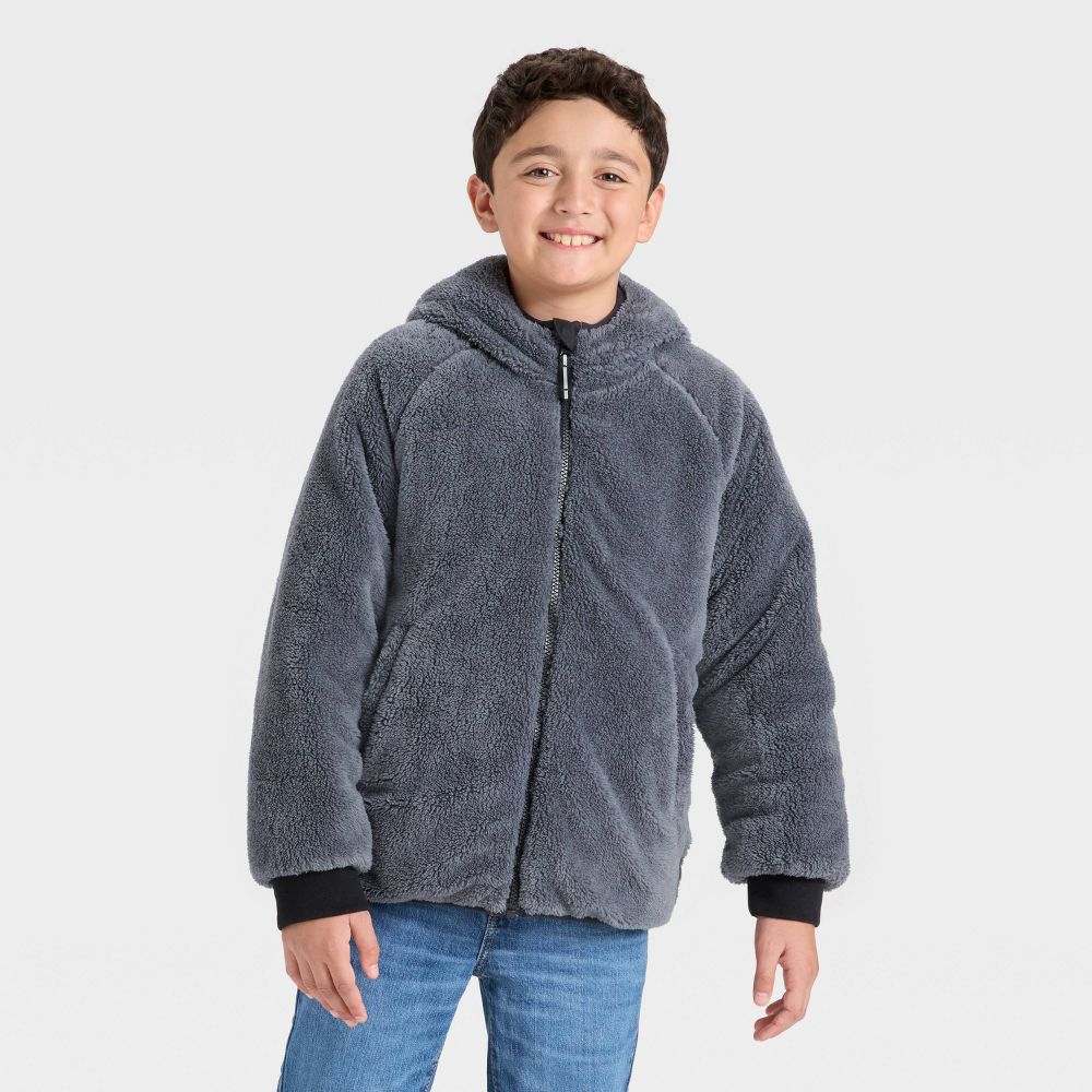 Open Box - Boys' Hooded Reversible Puffer - Cat & Jack™ Black/Gray S