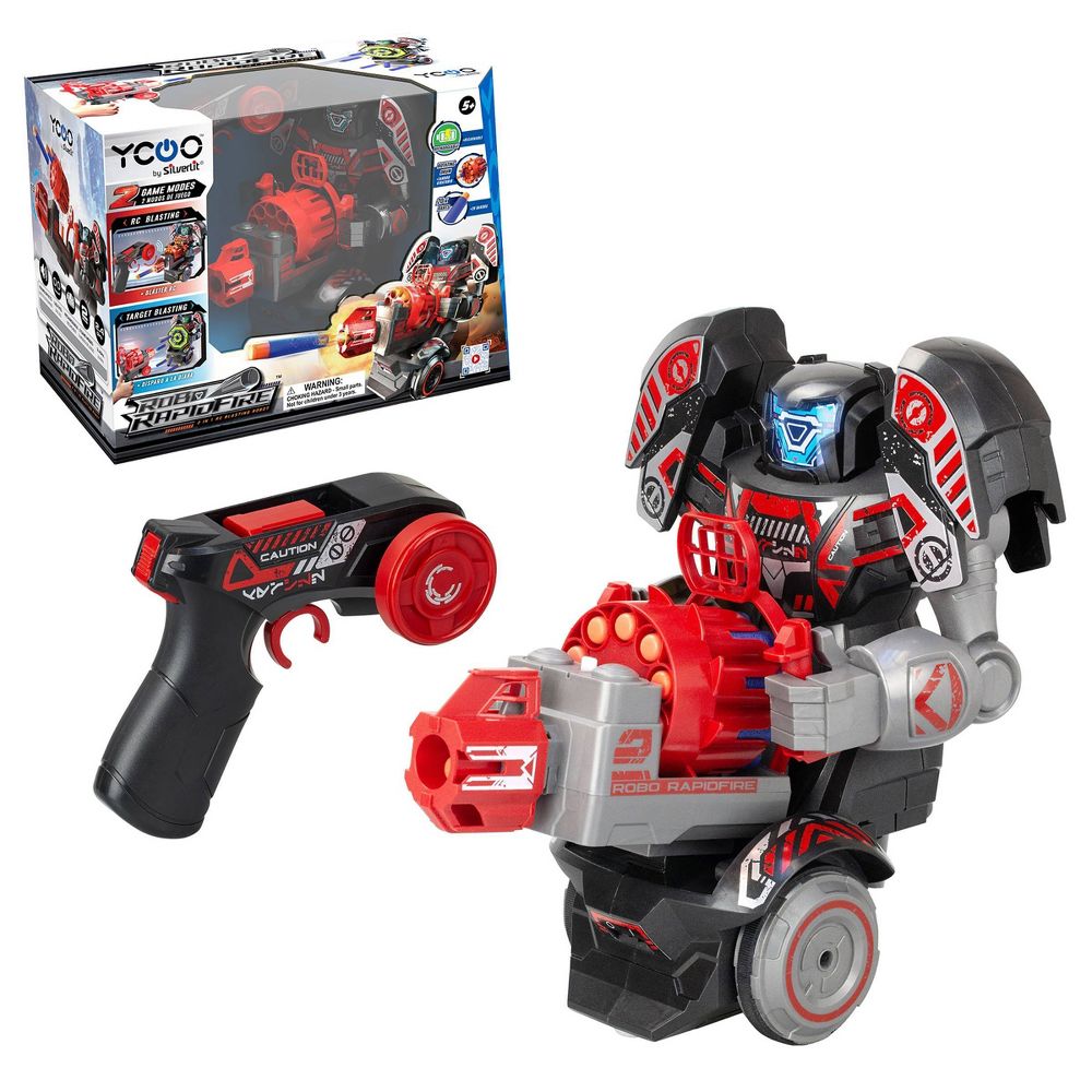 New - ROBO RAPIDFIRE Silverlit 2-in-1 Remote Control Blasting Robot with Rechargeable Battery, Lights, Sounds and Soft Dart Blaster