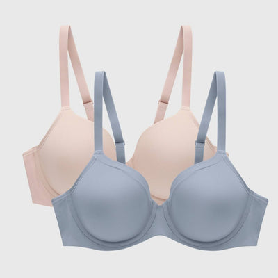 New - Beauty by Bali Women's 2pk Underwire T-Shirt Bra DFB169 - Light Blue/Light Nude 38DD: Full Coverage, Underwire, Adjustable Straps, Knit Fabric