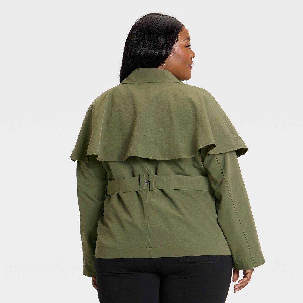 New - Women's Short Cape Trench - A New Day™ Olive XS