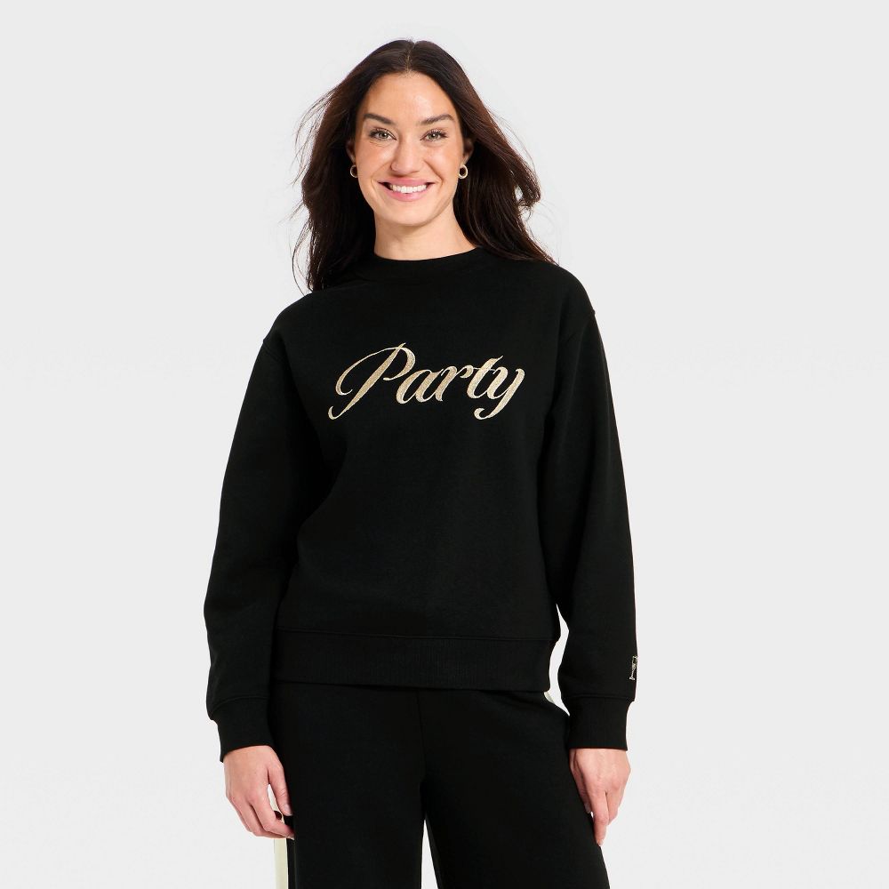 New - Women's Holiday Knit Embroidered Pullover Sweatshirt - Universal Thread™ Black XS