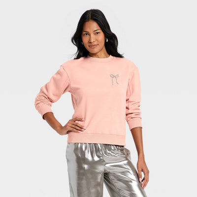 New - Women's Embellished Sweatshirt - A New Day™ Pink XS