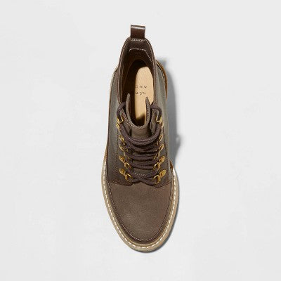 New - A New Day Women's Faux Leather Lace Up Ankle Winter Boots Block Heel Fur A New DayBullseye Deals