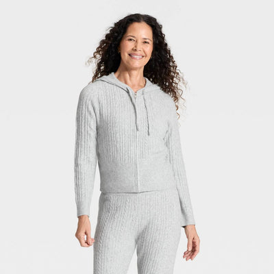 Open Box - Women's Cozy Zip-Up Hoodie Cardigan Sweater - Universal Thread™ Gray XL