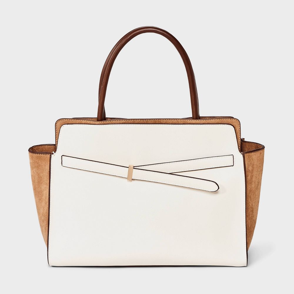 Open Box - Belted Top Handle Satchel Handbag - A New Day™ Cream