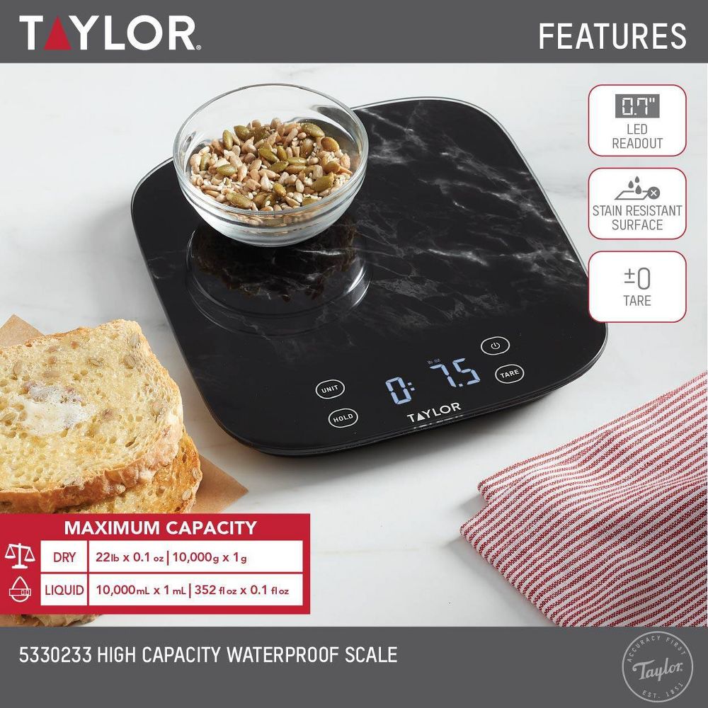New - Taylor 22lb Waterproof Digital Kitchen Food Scale Black