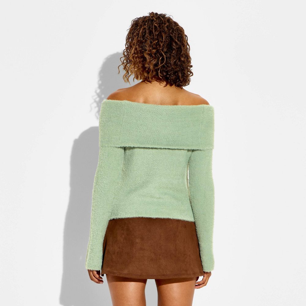 New - Women's Off the Shoulder Pullover Sweater - Wild Fable™ Sage Green XXS