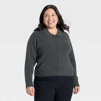 New - Women's Full Zip Cardigan - A New Day™ Charcoal Gray 4X