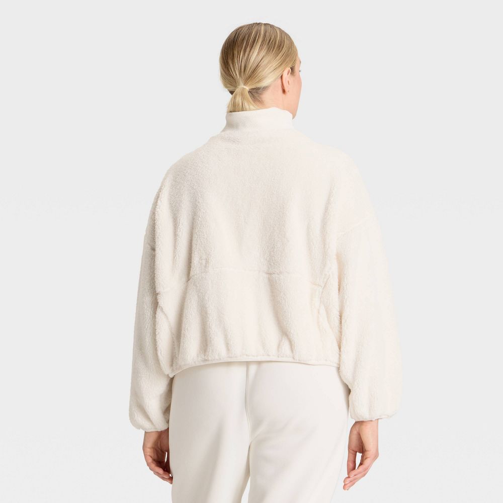 New - Women's High Pile & Ribbed Mix Jacket - All In Motion™ Cream XL
