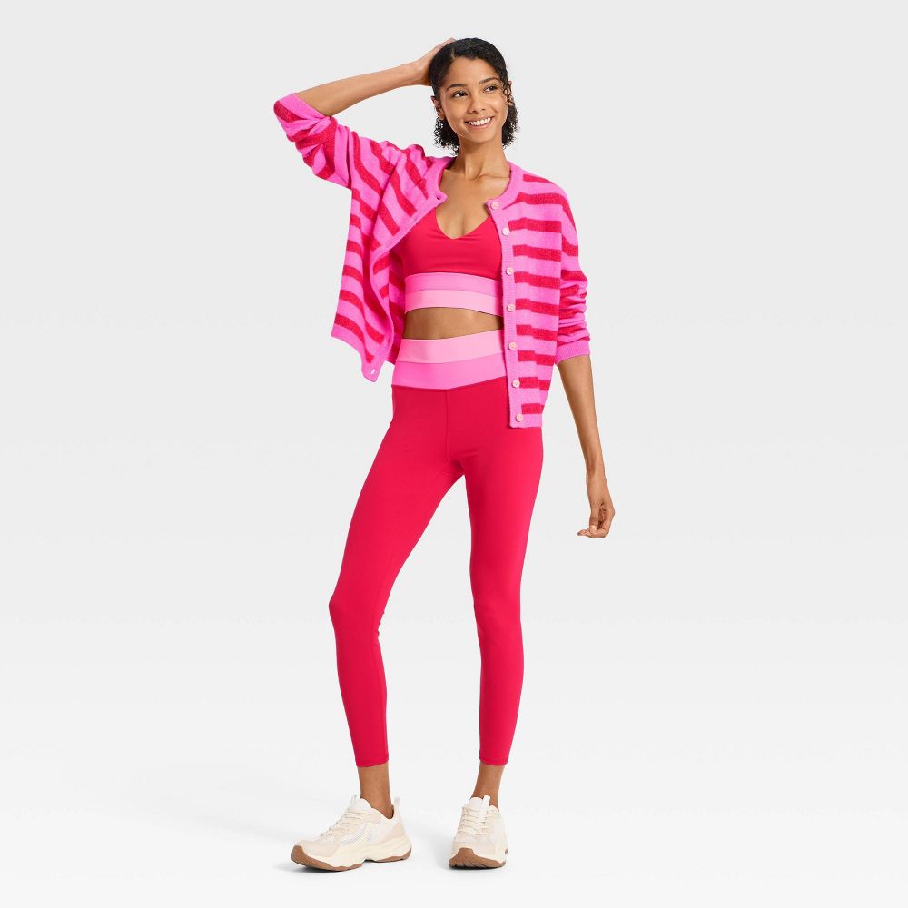 New - Women's Button-Up Cardigan Sweater - JoyLab™ Neon Pink/Red Stripe XXS