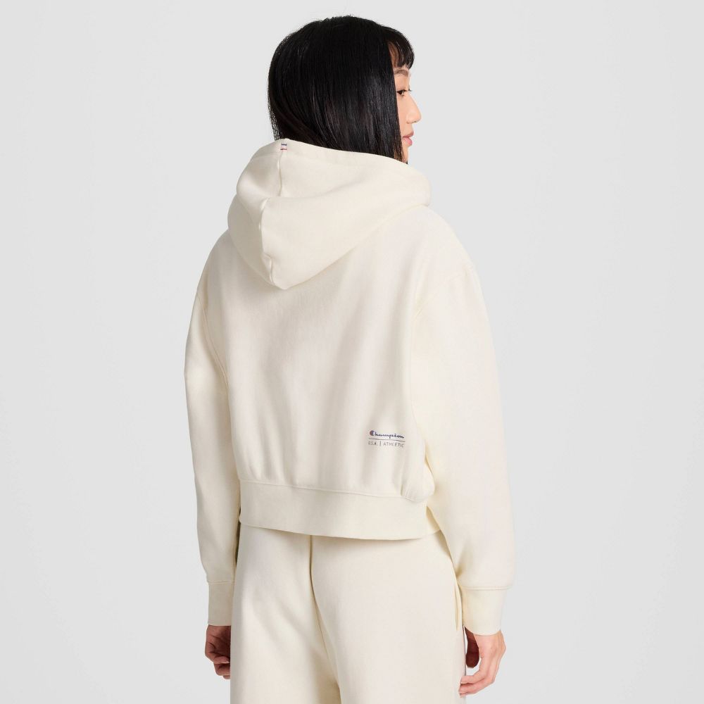 New - Champion Women's Cropped Fleece Zip-Up Sweatshirt - Cream XL
