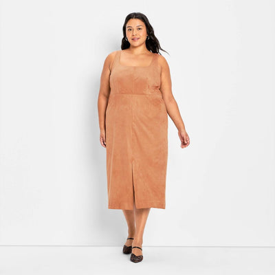 Open Box - Women's 90's Suede Midi A-Line Dress - Future Collective Brown XXL