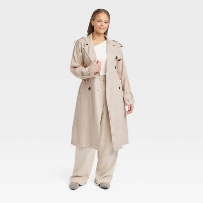New - A New Day Women's Button Up Linen Trench Coat Jacket A New DayBullseye Deals