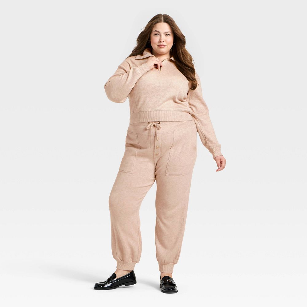 New - Women's Quarter Zip Pullover Sweatshirt - Universal Thread™ Heather Oatmeal XXL