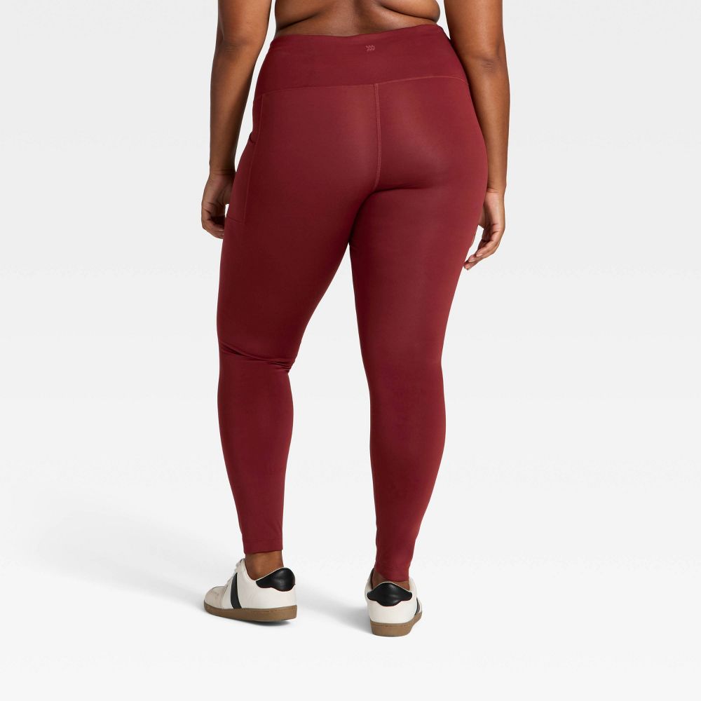 New - Women's High-Rise Fleece Lined Winter Leggings - All In Motion™ Maroon XS