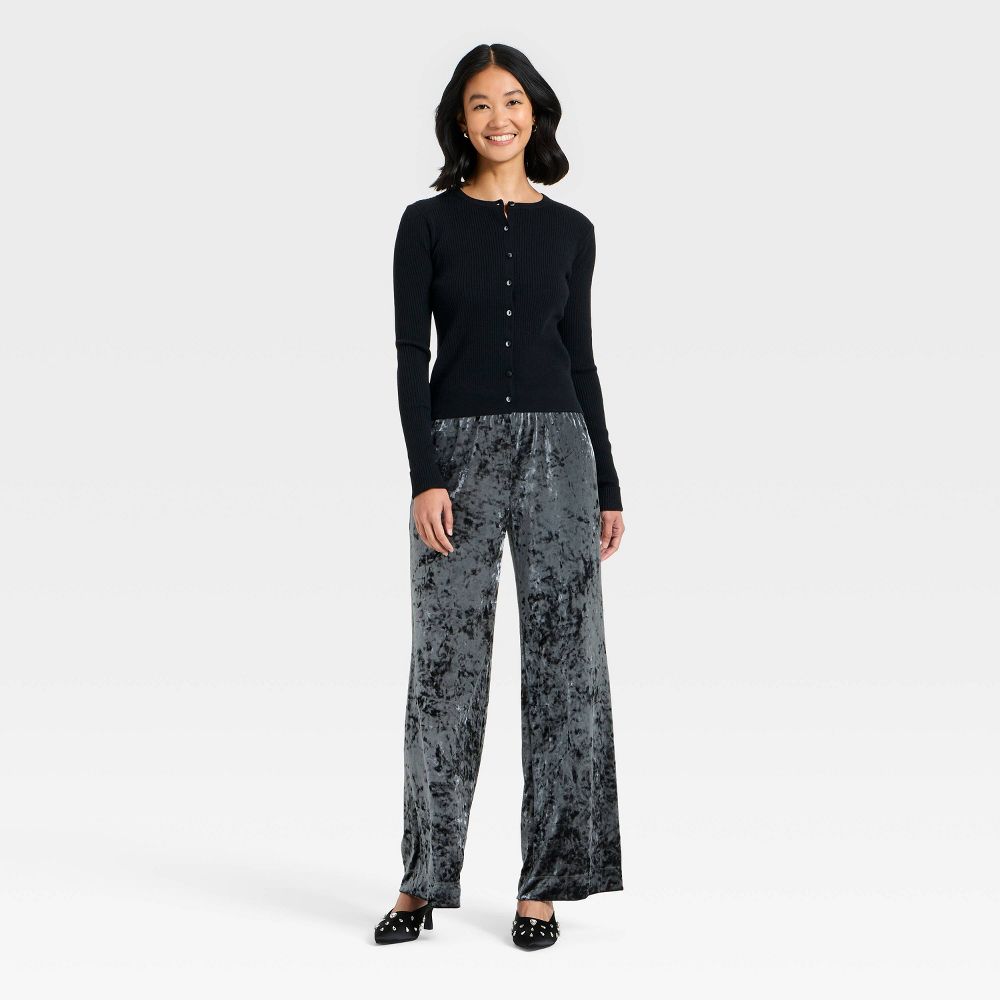New - Women's Crushed Velour Pull-On Pants - A New Day™ Black XL
