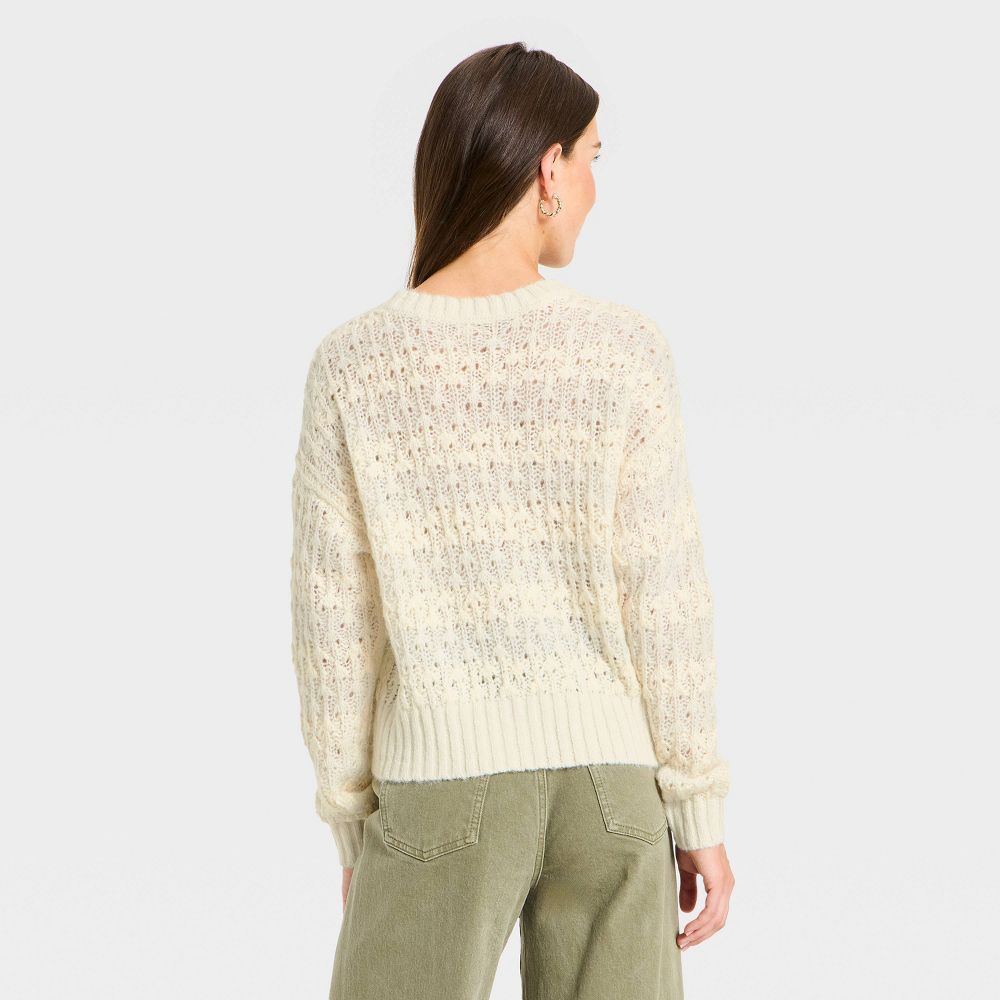 New - Women's Openwork Slub Crewneck Pullover Sweater - Universal Thread™ Cream Striped S