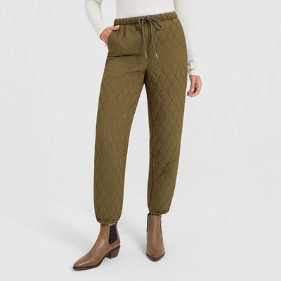New - Women's Mid-Rise Tapered Leg Quilted Drawcord Joggers - A New Day™ Olive Green S