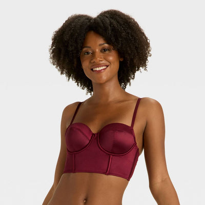 New - Women's Satin Lightly Lined Lingerie Corset - Auden™ Berry Red M