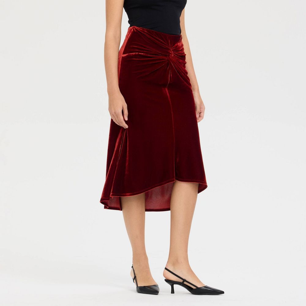 New - Women's Velvet Twist Midi Pull-On Skirt - A New Day™ Rose Red M