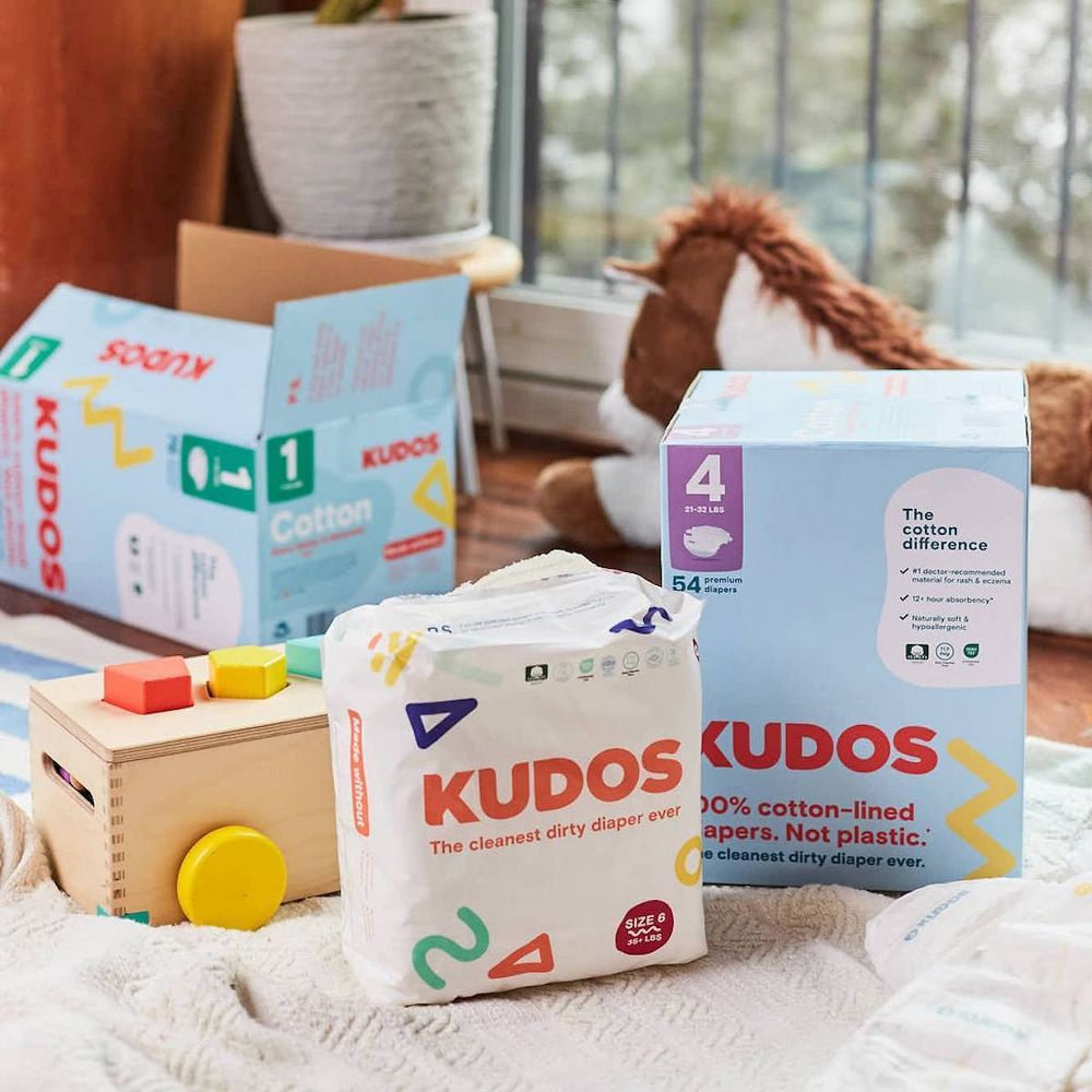 New - Kudos Chlorine Free Cotton-Lined Disposable Diapers - Size 2 - 72ct
