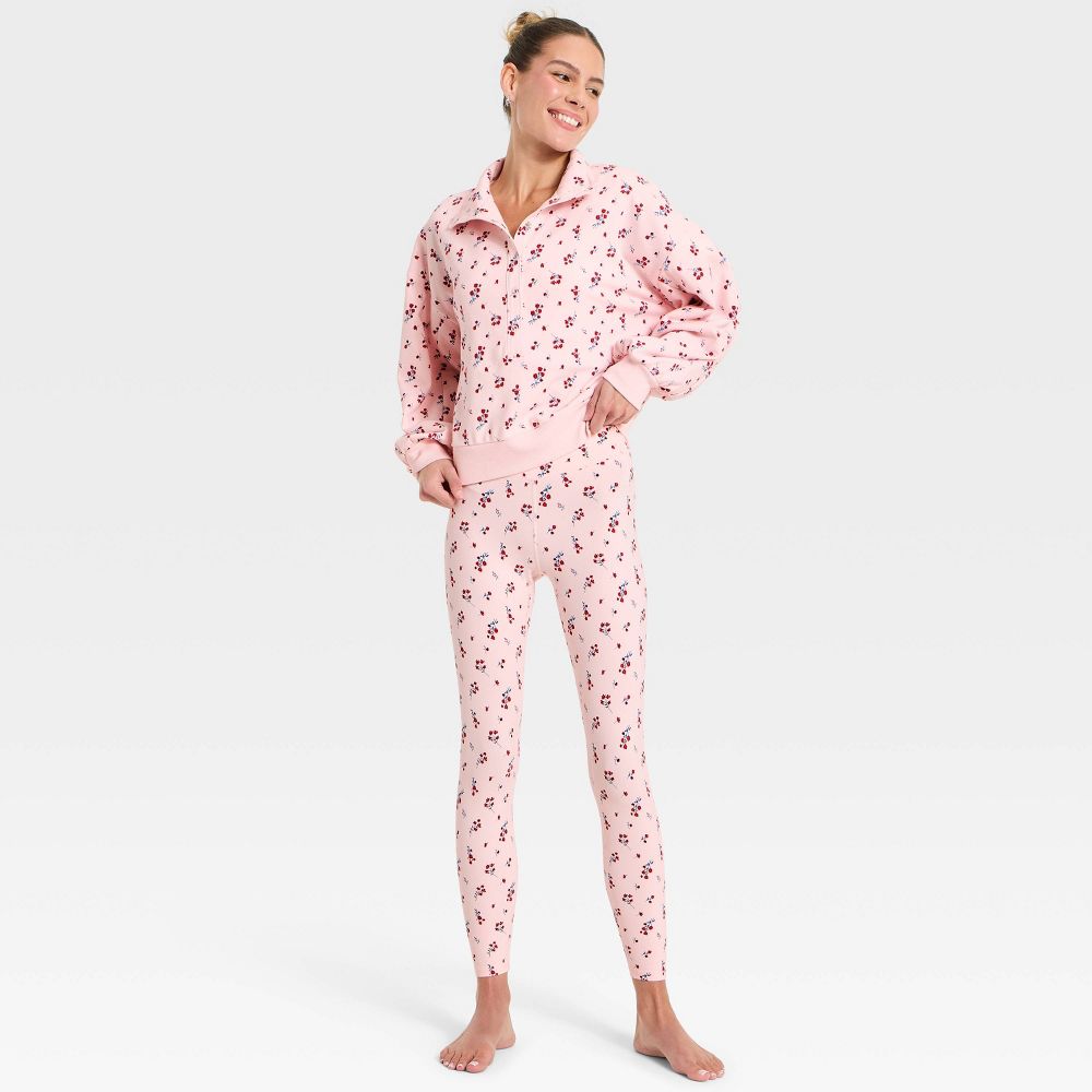 New - Women's Everyday Soft Ultra High-Rise Ruffle Crossover 7/8 Leggings - All In Motion™ Light Pink Floral L
