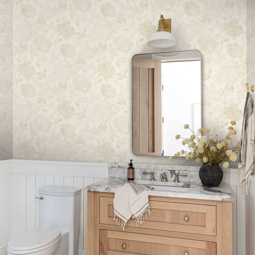 New - Tempaper & Co. 28 sq ft Poppies Textured Peel and Stick Beige Wallpaper by Pure Salt