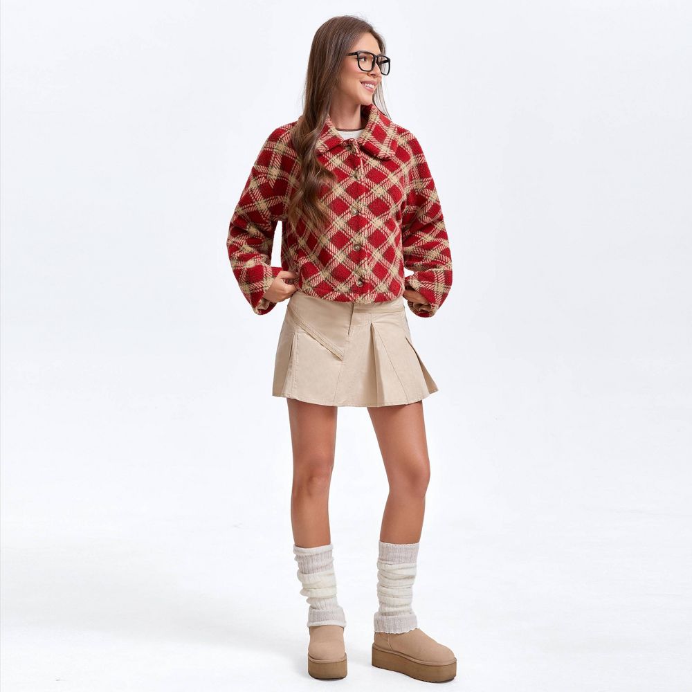 New - Women's Fleece Coat - Wild Fable™ Red Diamond Print M