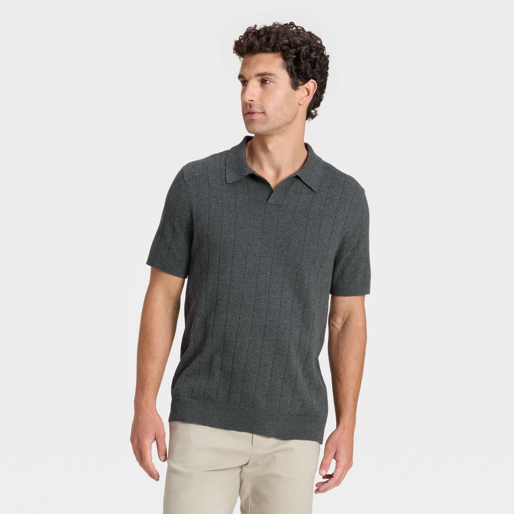 New - Men's Soft Knit Johnny Collar Polo Sweater - Goodfellow & Co™ Dark Gray XXL