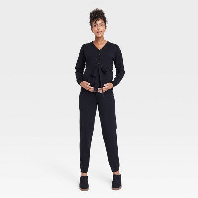 New - Isabel Maternity by Ingrid & Isabel Long Sleeves Nursing Jumpsuit, Black Isabel Maternity by Ingrid & IsabelBullseye Deals