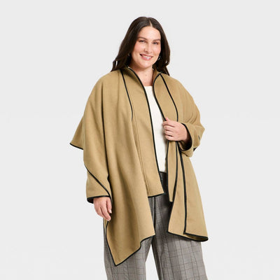 New - Women's Faux Wool Scarf Coat - A New Day™ Light Brown 3X