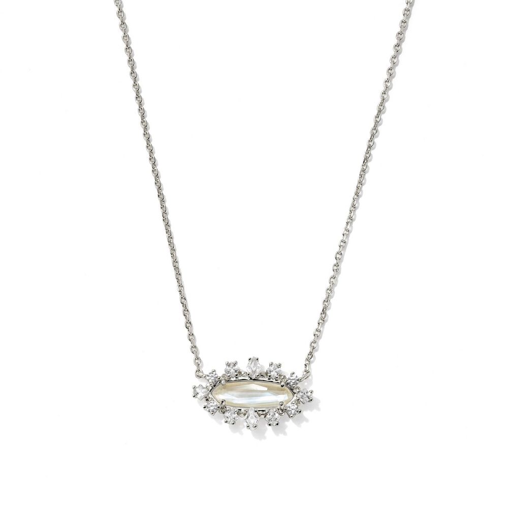 Open Box - Kendra Scott Eva Crystal Framed Pendant Necklace - Silver/White Mix