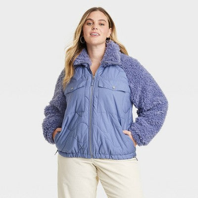 New - Universal Thread Women's Zip-Up Winter Faux Shearling Moto Jacket Quilted Universal ThreadBullseye Deals