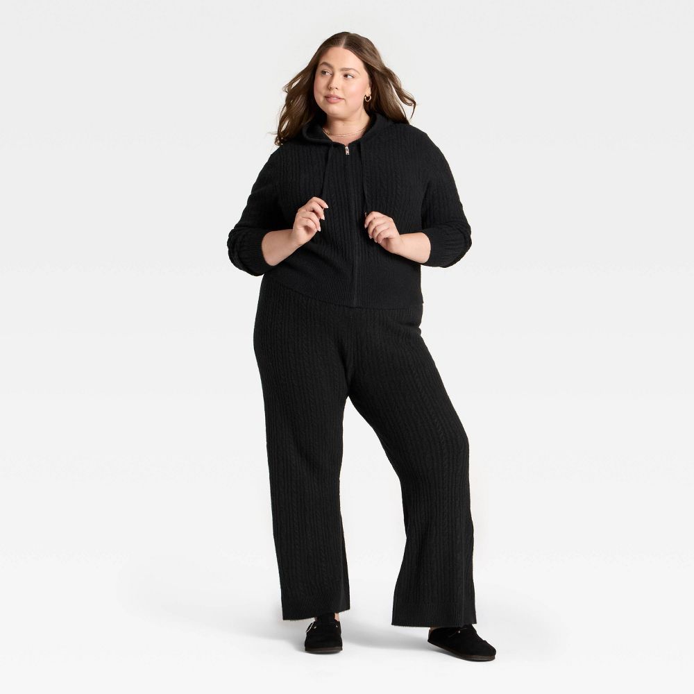 New - Women's High-Rise Wide Leg Ankle Sweater Pull-On Pants - Universal Thread™ Black XXL